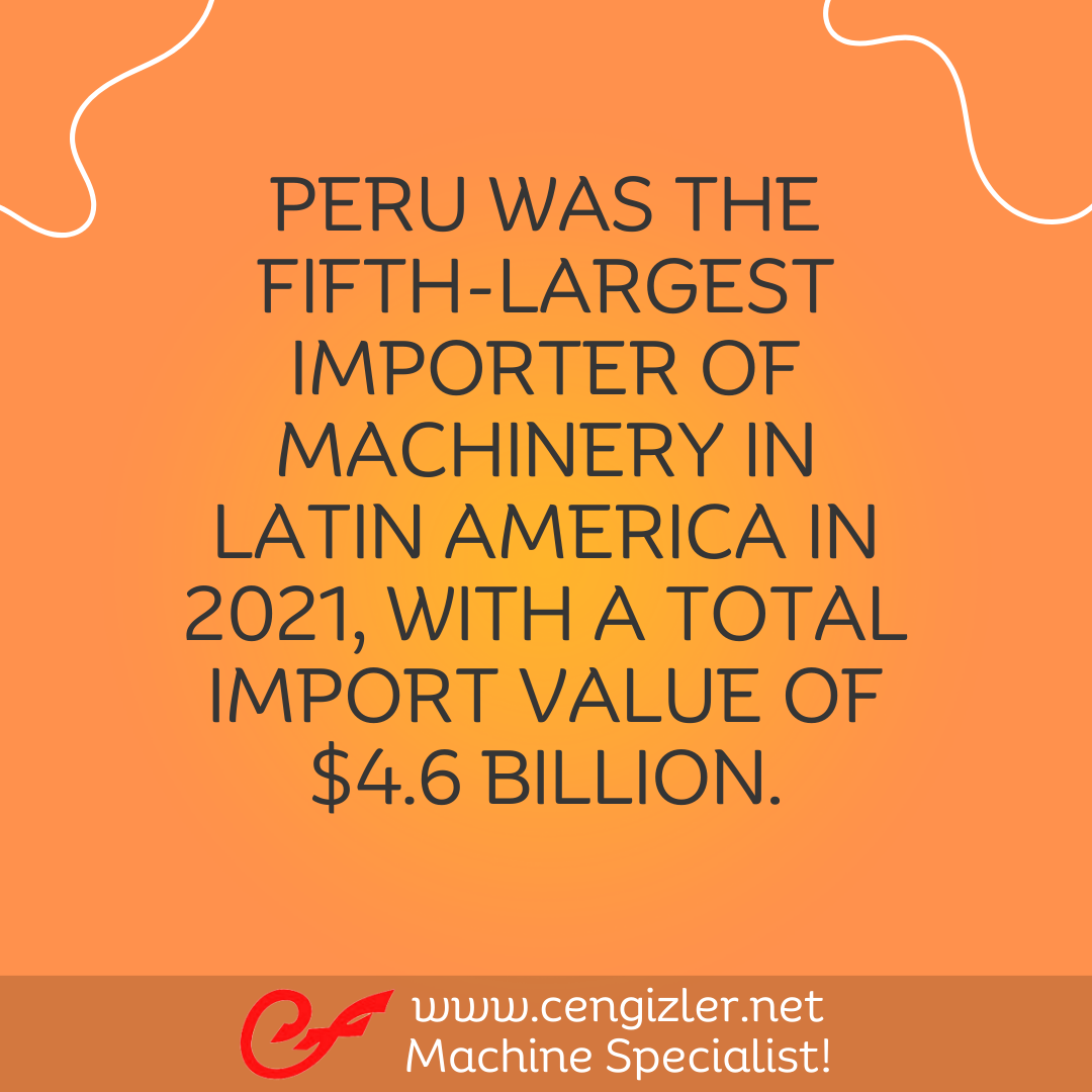 6 Peru was the fifth-largest importer of machinery in Latin America in 2021, with a total import value of $4.6 billion